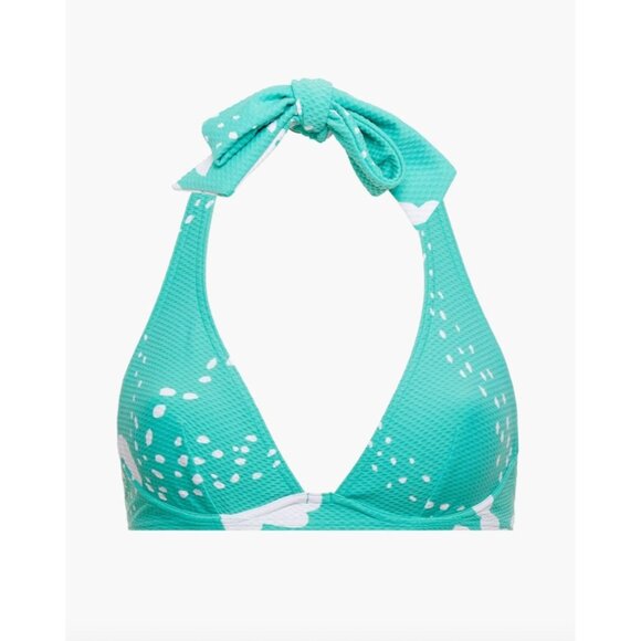 MAISON LEJABY 32C Tropical Printed Stretch Pique Halterneck Bikini Top Turquoise - Picture 3 of 4
